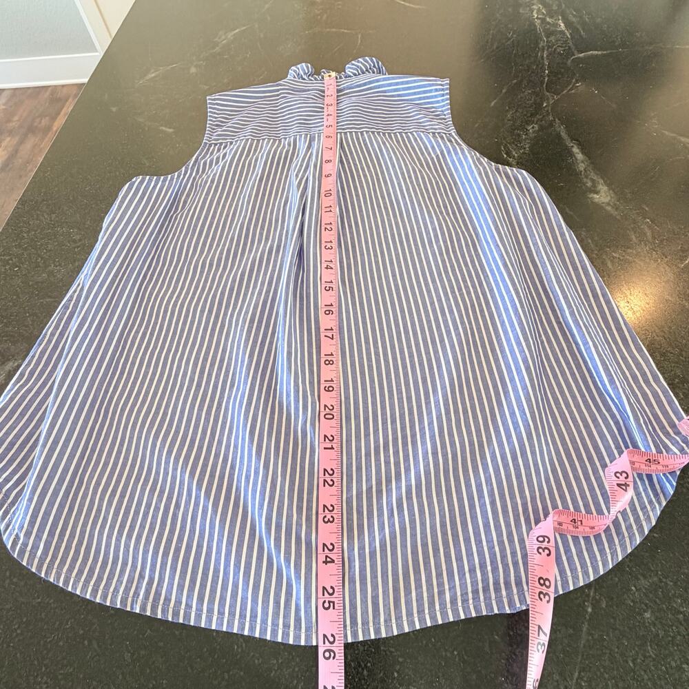 LOFT Ann Taylor Blue Stripe Pintuck Ruffle Sleeveless Blouse S - Picture 9 of 9
